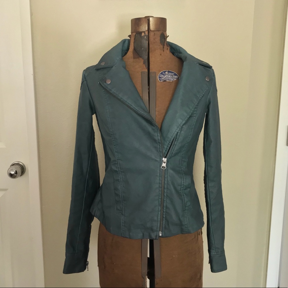 Anthropologie Dark Green Vegan Leather Jacket